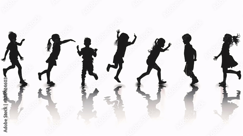 Silhouette set of people in various poses on a white background Silhouette set of people in various poses on a white background