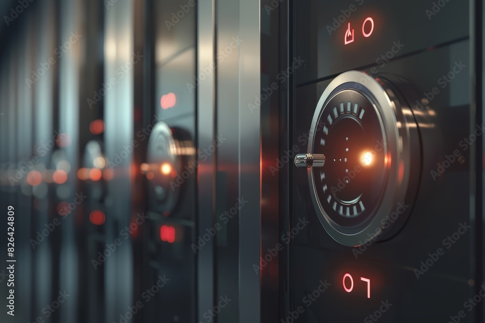 Hightech digital lock, closeup, focusing on modern security technology, advanced tone, Monochromatic Color Scheme Hightech digital lock, closeup, focusing on modern security technology, advanced tone, Monochromatic Color Scheme