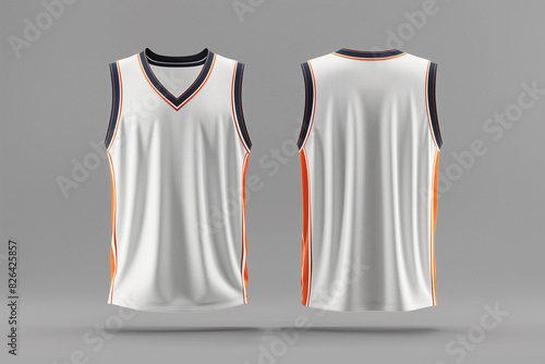 white basketball jersey template for team club, jersey sport, front and back, sleeveless tank top shirt photo