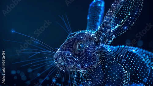 Blue polygonal rabbit head. Abstract digital animal. © Nijat