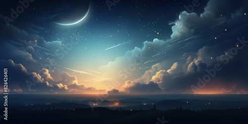 A moon and a star night sky scene.