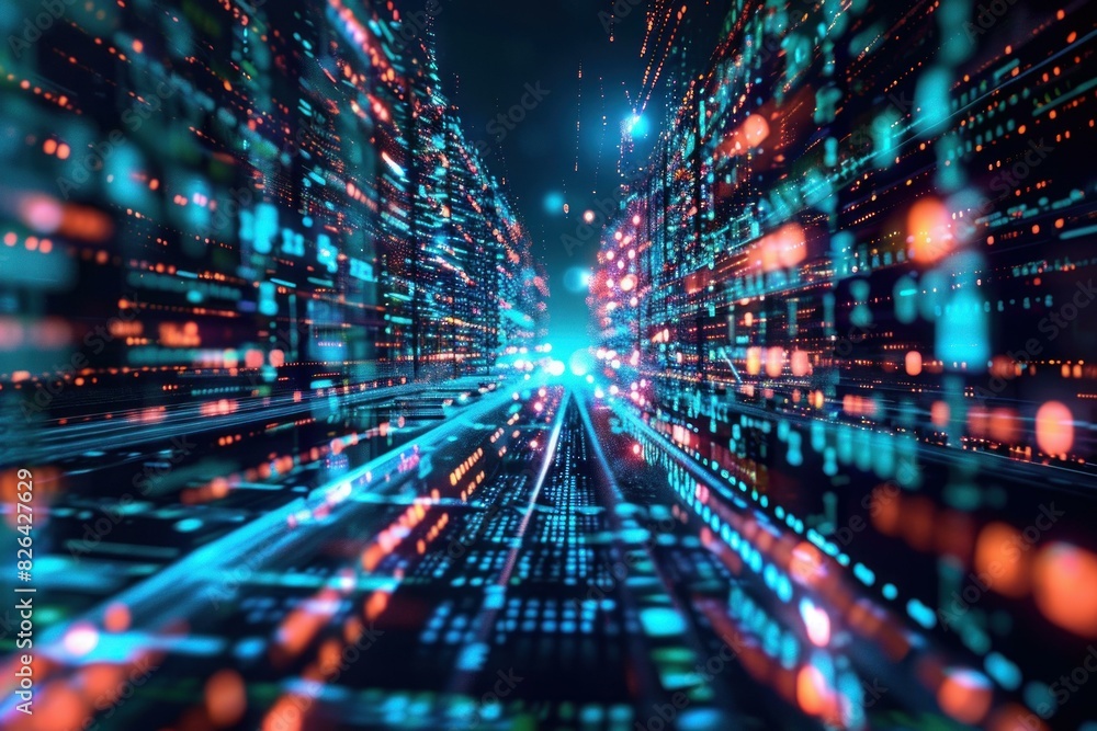 Vibrant 3d illustration of cyber data streaming in a futuristic network Vibrant 3d illustration of cyber data streaming in a futuristic network