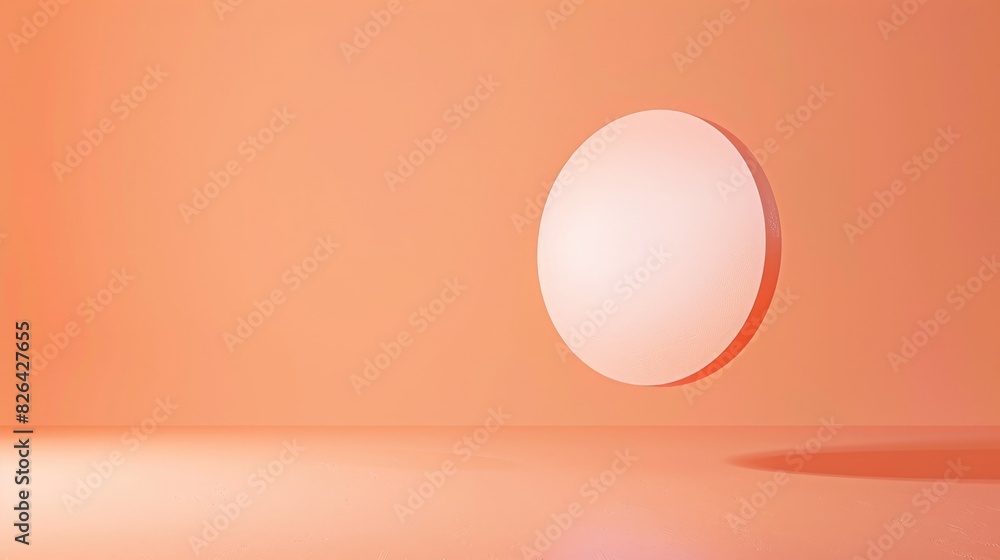 A tranquil moment captured: a floating circle on a soft peach solid colored background. A tranquil moment captured: a floating circle on a soft peach solid colored background.