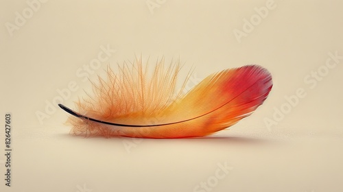 A minimalist image of a single feather magnified to reveal its barbs and barbules. The photograph showcases the colossal in miniature, where the featherâ€™s structure becomes a grand tapestry of photo