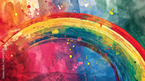 Abstract watercolor painting of a rainbow with splashes of vibrant colors. Colorful and dynamic illustration. Design for poster, banner, and wallpaper
