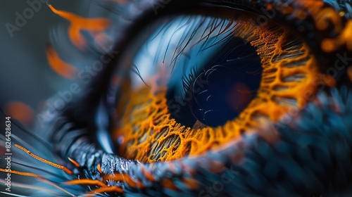 Fototapeta Naklejka Na Ścianę i Meble -  A high-resolution macro shot of a spiderâ€™s eye, focusing on the reflections and textures within the eye. The photograph captures the idea of a microscopic universe, showcasing the immense detail in