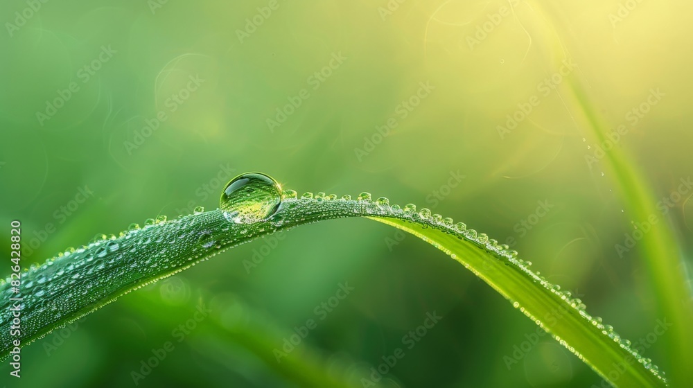 A minimalist image of a single droplet of dew on a blade of grass, magnified to reveal the grass’s texture within the droplet. The photograph captures the idea of a universe in a droplet, turning a A minimalist image of a single droplet of dew on a blade of grass, magnified to reveal the grass’s texture within the droplet. The photograph captures the idea of a universe in a droplet, turning a