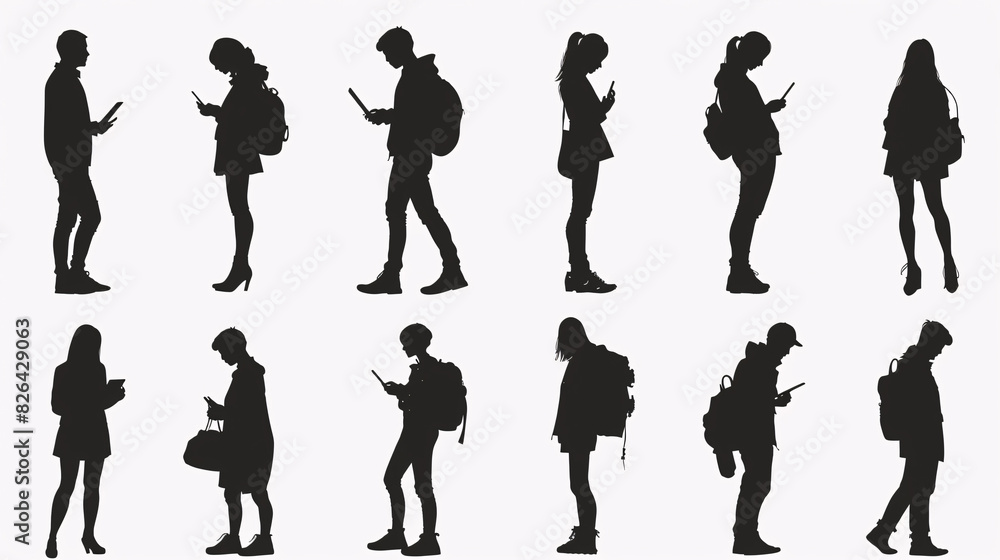 Silhouette set of people in various poses on a white background Silhouette set of people in various poses on a white background