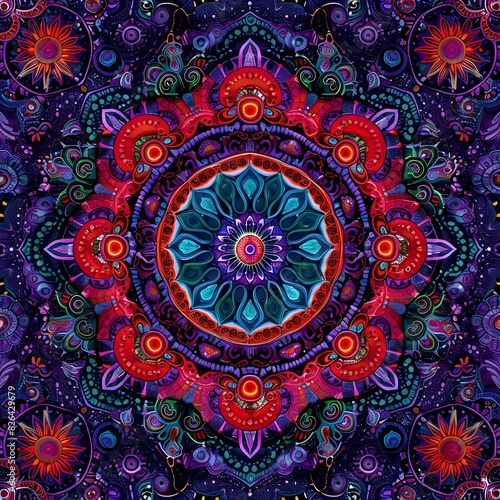 Intricate Mandala of Vibrant Psychedelic Patterns and Mesmerizing Symmetrical Designs Evoking Spiritual and Visionary Experiences