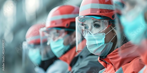 Workers in various protective gear showcasing safety measures with diverse equipment. Concept Safety Measures, Protective Gear, Diverse Equipment, Workers Showcasing, Occupational Safety