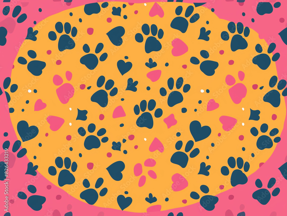 A colorful pattern of paw prints background. The paw prints are of different colors and sizes, creating a lively and playful atmosphere. A colorful pattern of paw prints background. The paw prints are of different colors and sizes, creating a lively and playful atmosphere.