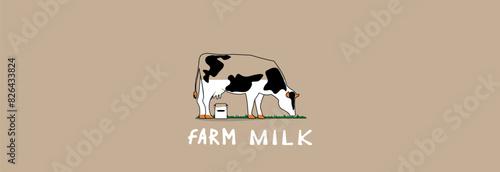 The cow gives her milk. Farm eco milk.