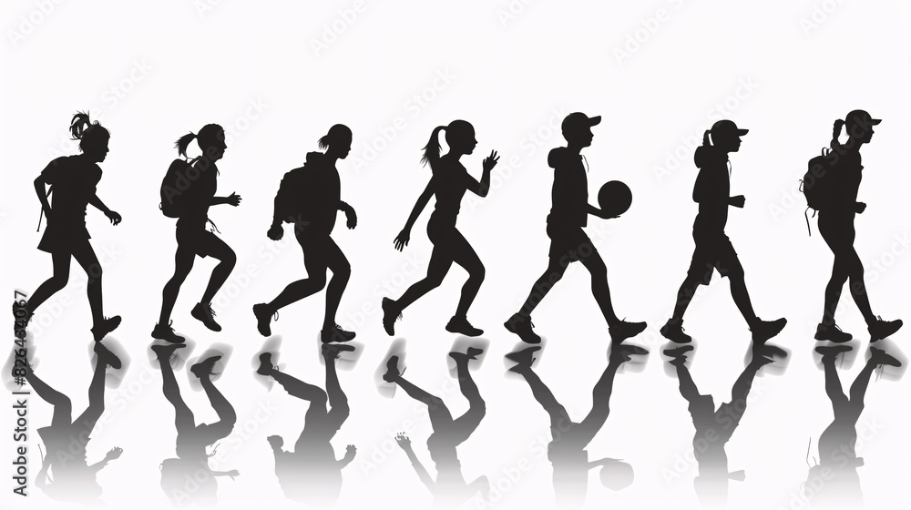 Silhouettes of people running on a white background Silhouettes of people running on a white background