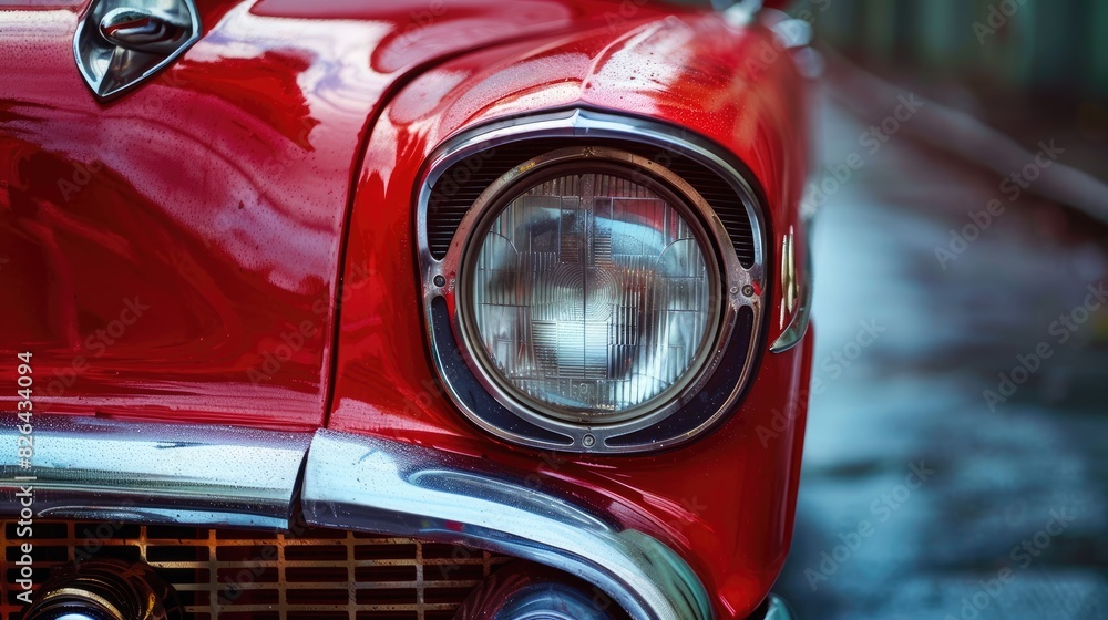 Vintage red car s headlight