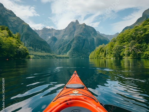 Kayaking Through Majestic Fjords Amid Towering Peaks and Serene Waters © Thares2020