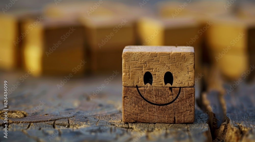 Smiling wooden block on rustic background Smiling wooden block on rustic background