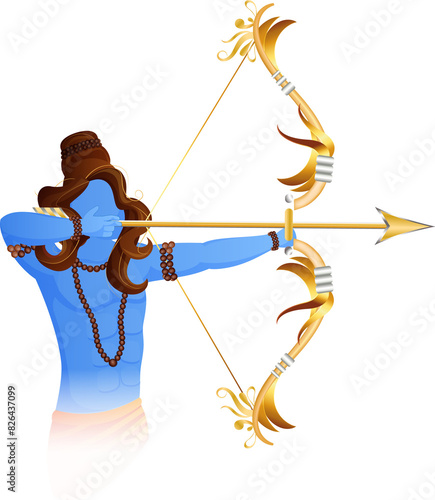 Illustration of Lord Rama Aiming Arrow with Bow for Ram Navami or Dussehra Character Vector Png. photo