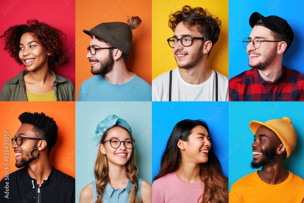 Set of smiling teens photo of various nationalities on color background Set of smiling teens photo of various nationalities on color background