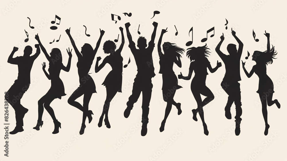 Vector silhouette set of people in various poses on a white background