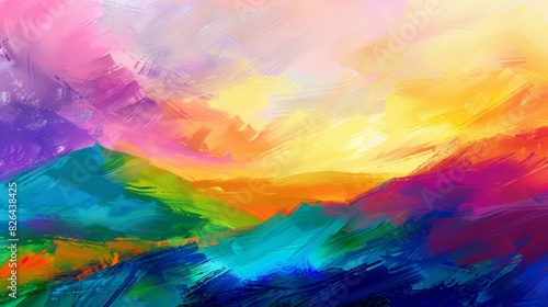 Colorful digital artwork of a brushstroke landscape at sunset with vivid hues