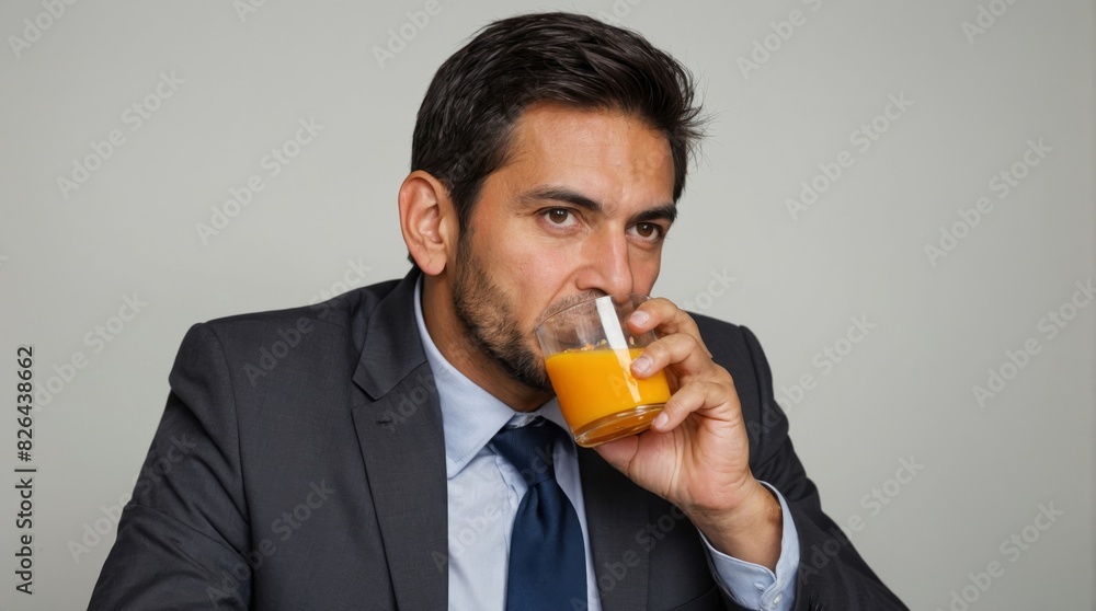 Businessman Taking a Refreshing Break with Orange Juice Businessman Taking a Refreshing Break with Orange Juice