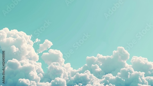 Fluffy and isolated clouds floating in the clear blue sky with space for text background