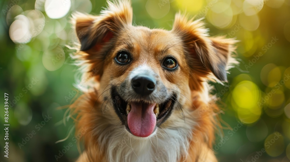 Fototapeta premium adorable portrait of a happy dog with expressive eyes and tongue out cute animal photography pet love concept