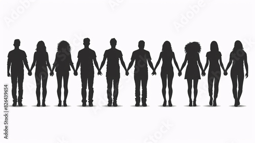 Vector silhouette set of people in various poses on a white background