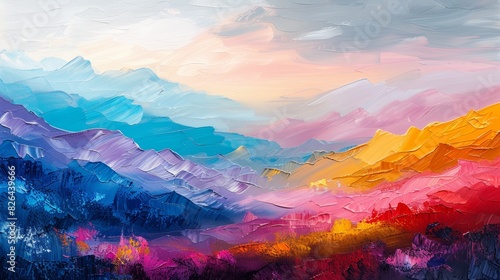 Colorful oil painting of mountain landscape