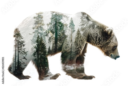 Majestic Forest Bear Double Exposure Artwork
