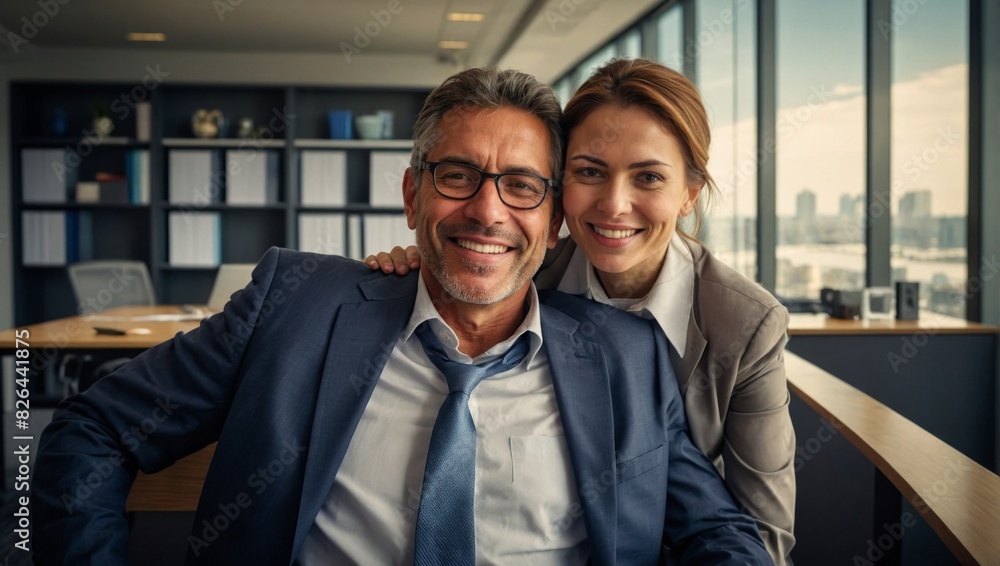 Romantic business couple embracing in office environment Romantic business couple embracing in office environment