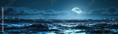 Sea water surface under moonlight  selective focus  nocturnal theme  realistic  composite  night sea backdrop