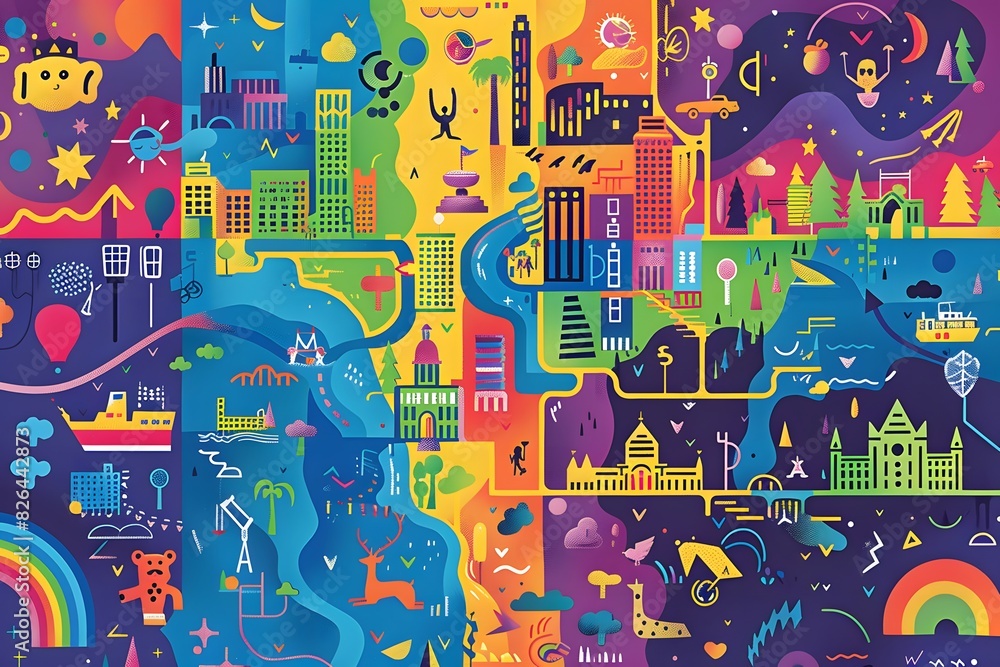 LGBTQ+ maps: Design a detailed LGBTQ+ map, highlighting inclusive 