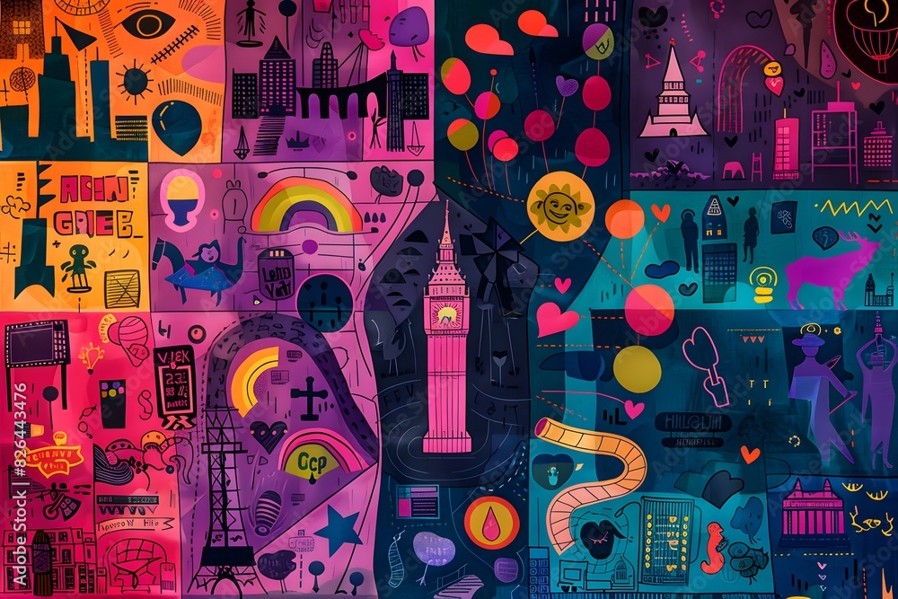 LGBTQ+ maps: Design a detailed LGBTQ+ map, highlighting inclusive 