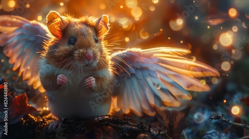 cute hamster angel in animal heaven pet afterlife oil painting illustration