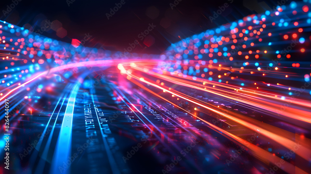 Colorful light streaks in digital cyber highway Colorful light streaks in digital cyber highway