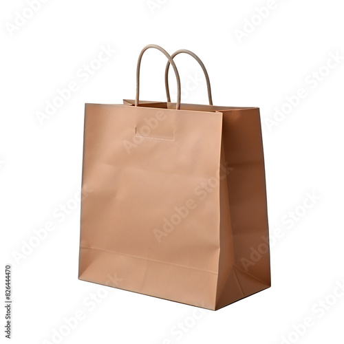 Brown paper shopping bag with handles on transparent background