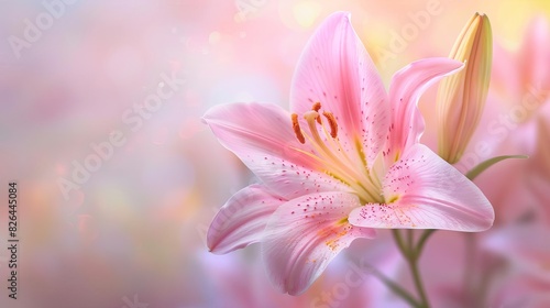 elegant floral serenity pink lily blossom on pastel gradient background delicate spring beauty photo