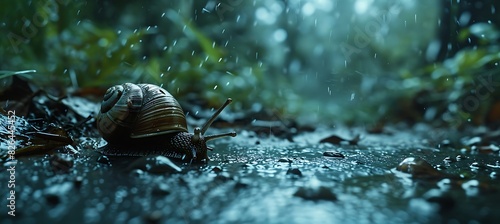 Mesmerizing Macro: Snail's Tranquil Journey Captured in its Shell, Nature's Beauty Unveiled in Every Curvature and Spiral photo