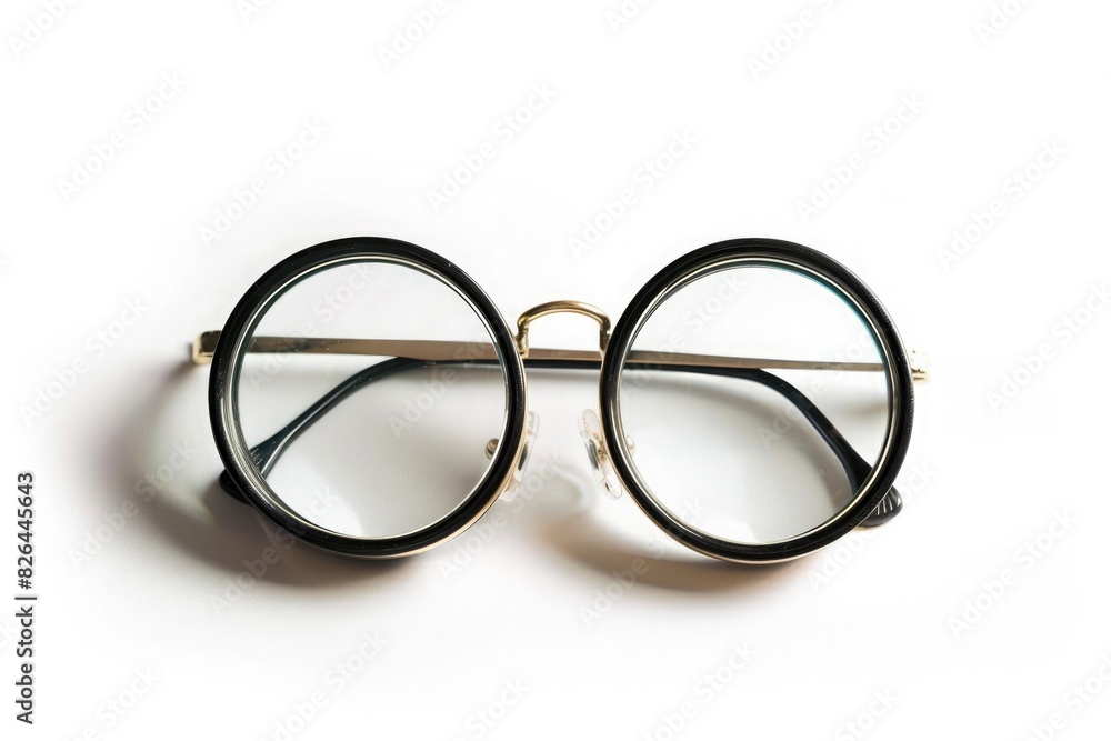 A pair of elegant glasses, offering a glimpse into the world of art and culture, isolated on pure white background. A pair of elegant glasses, offering a glimpse into the world of art and culture, isolated on pure white background.