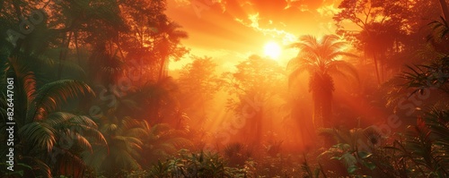 Majestic sunset in tropical rainforest panorama © Viktoriia