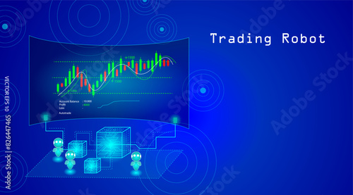 Abstract business background.AI robot trading always profits with chart screen display. Vector illustration