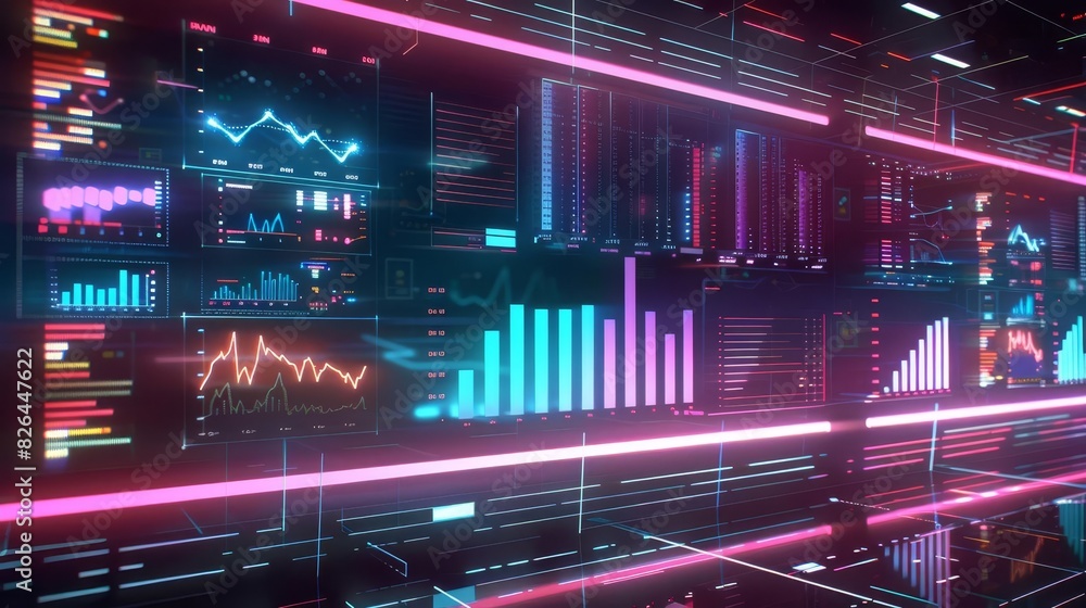 holographic financial data charts and graphs business technology concept 3d illustration holographic financial data charts and graphs business technology concept 3d illustration