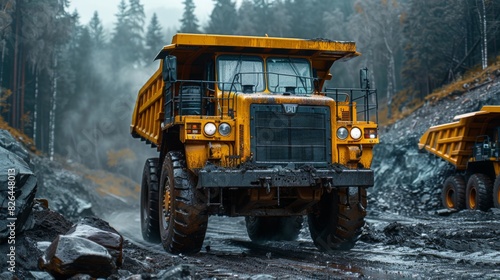 Open pit mine industry, big yellow mining truck for coal anthracite