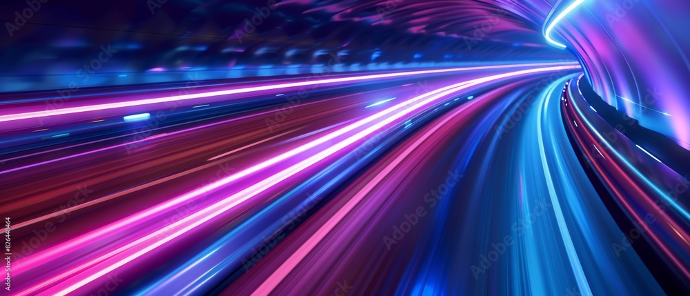 Vibrant abstract neon light streaks in a futuristic tunnel create a dynamic and energetic background design in motion. Vibrant abstract neon light streaks in a futuristic tunnel create a dynamic and energetic background design in motion.