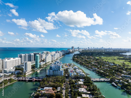 Aerial view of Miami Beach skyline over La Gorce, Allison Island, Florida, United States. photo