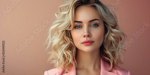 A stylish woman with chic blonde hair in fashionable pink attire. Concept Fashion Photography, Stylish Portraits, Pink Fashion, Blonde Hair Style