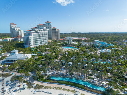 Aerial view of Baha Mar hotel and water park, Delaporte Point, Nassau, The Bahamas. photo