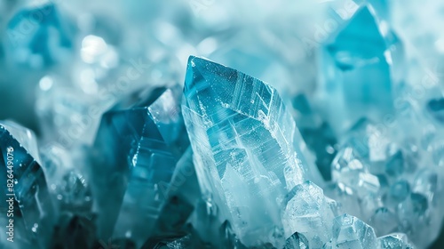 Blue glowing rough gemstone crystals. Beautiful abstract macro image of blue glowing rough gemstone crystals. photo