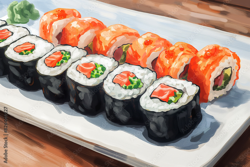 Sushi roll with salmon on the plate Sushi roll with salmon on the plate